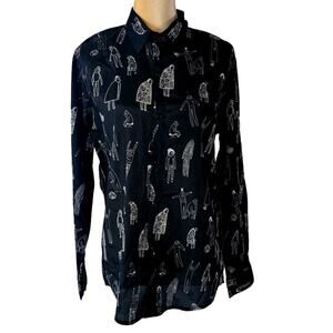 Pull & Bear Men's Long Sleeve Button down Artsy Shirt Size XL